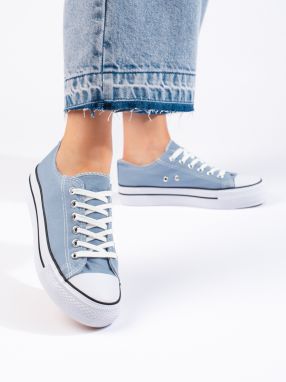 Shelvt Blue classic lace-up sneakers for women