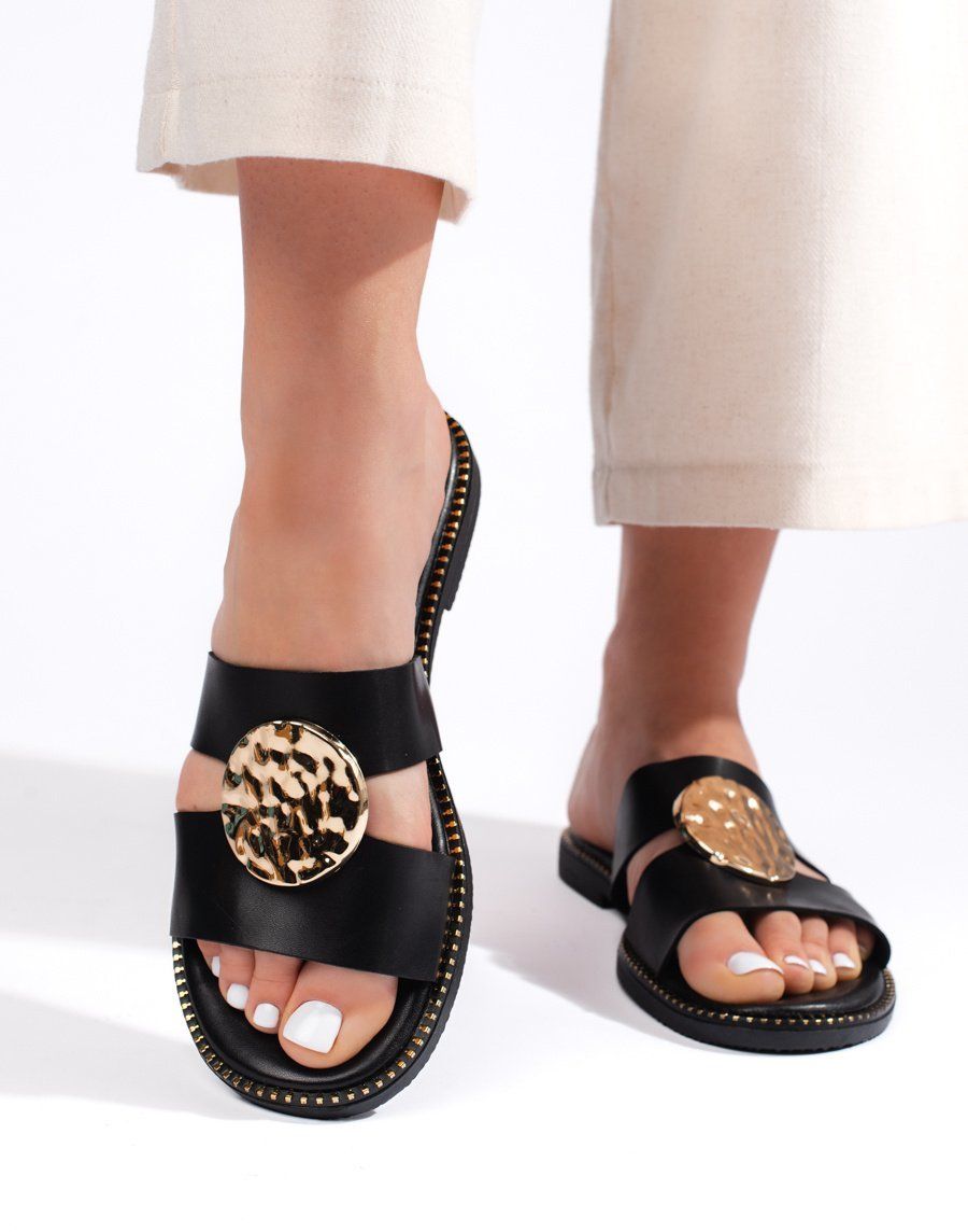 Shelvt Classic black women's flip-flops