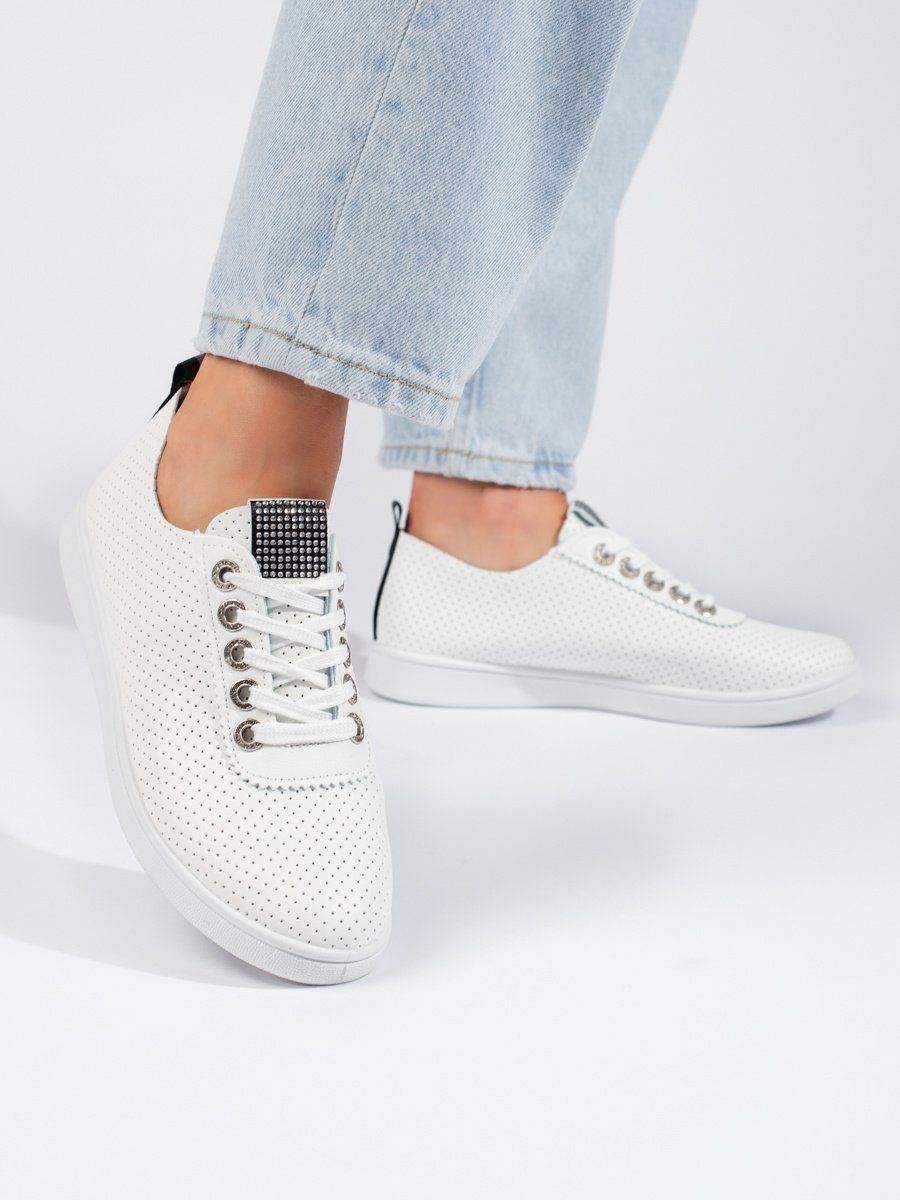 Shelvt Openwork white women's sneakers