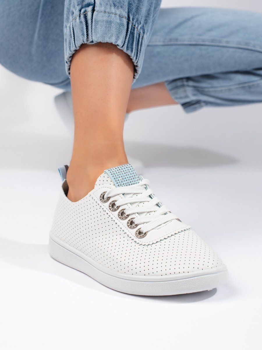 Shelvt Openwork white women's sneakers