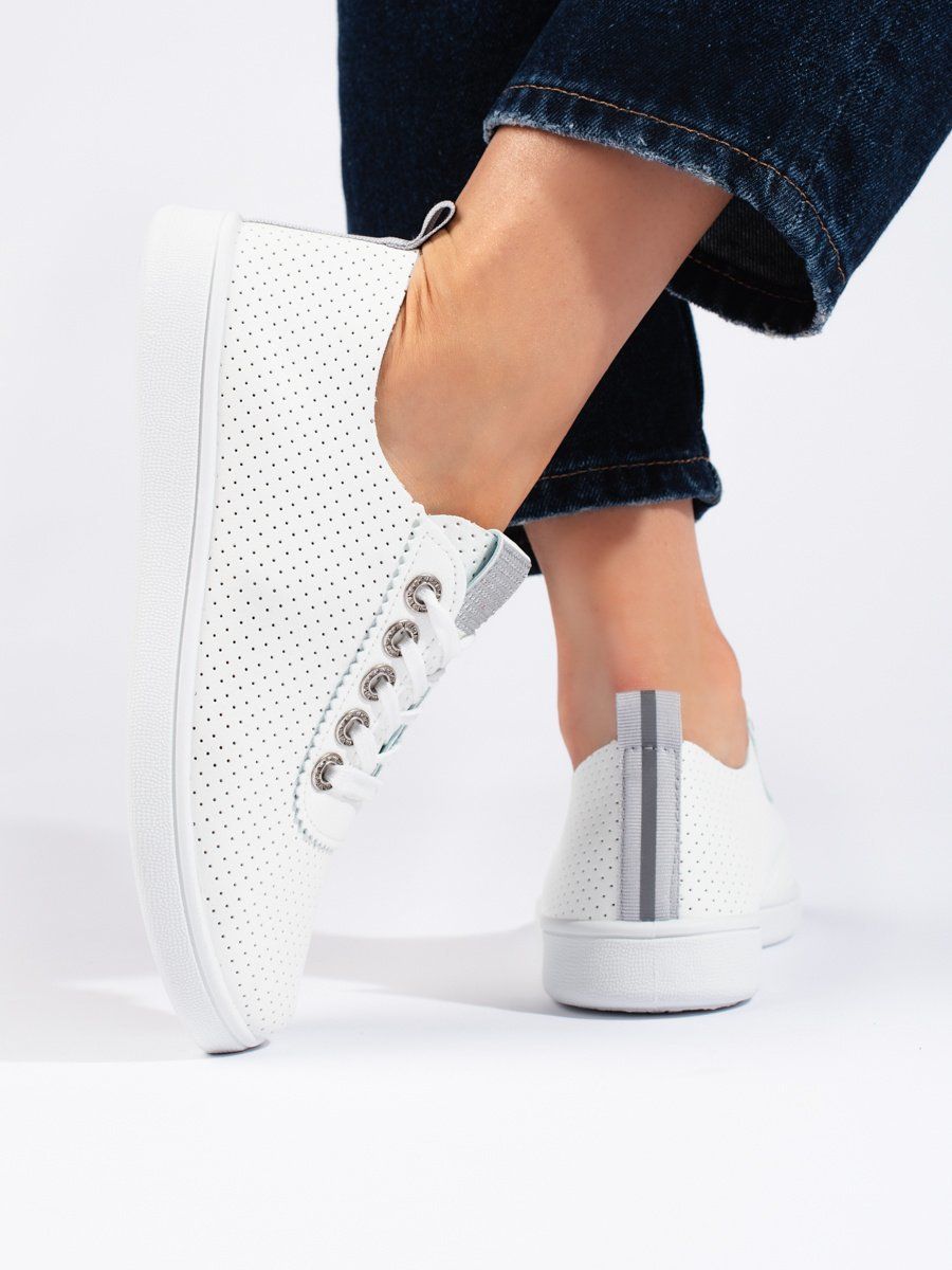 Shelvt Openwork white women's sneakers