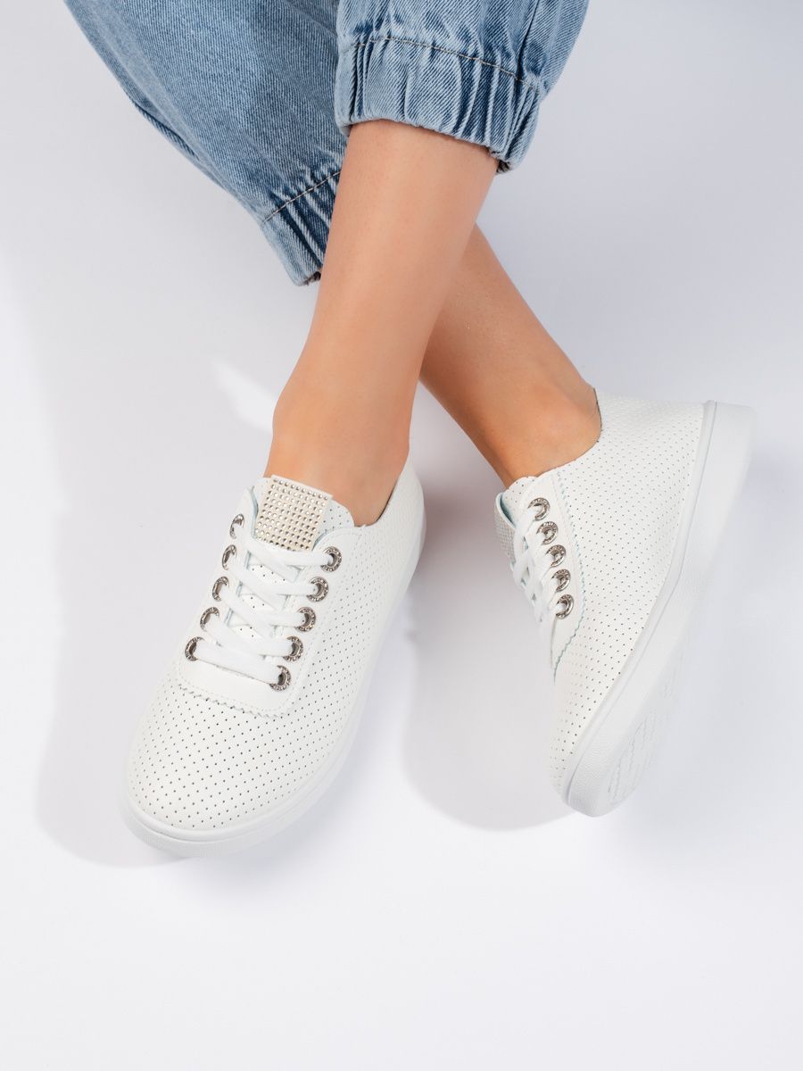 Shelvt Openwork white women's sneakers
