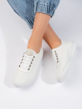Shelvt Openwork white women's sneakers