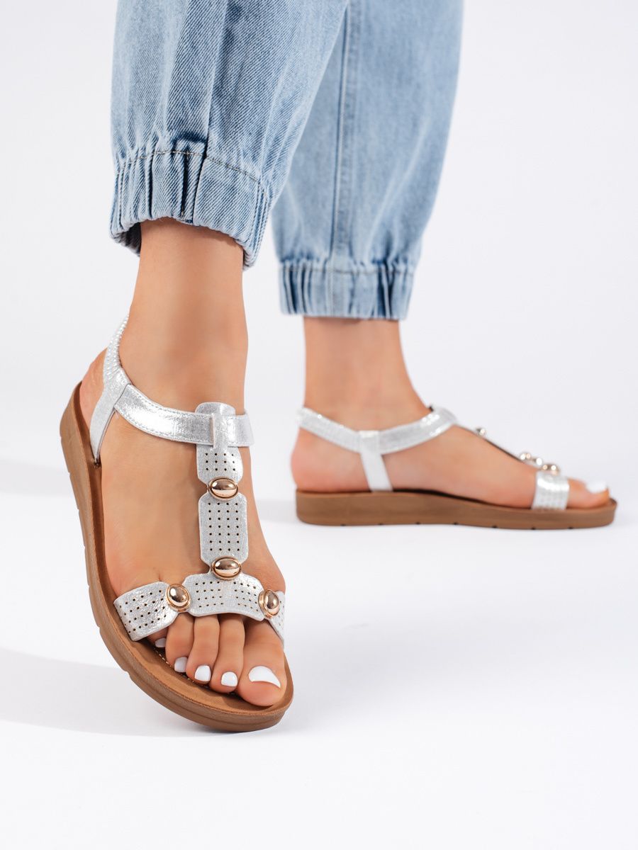 Shelvt Women's silver sandals with embellishments