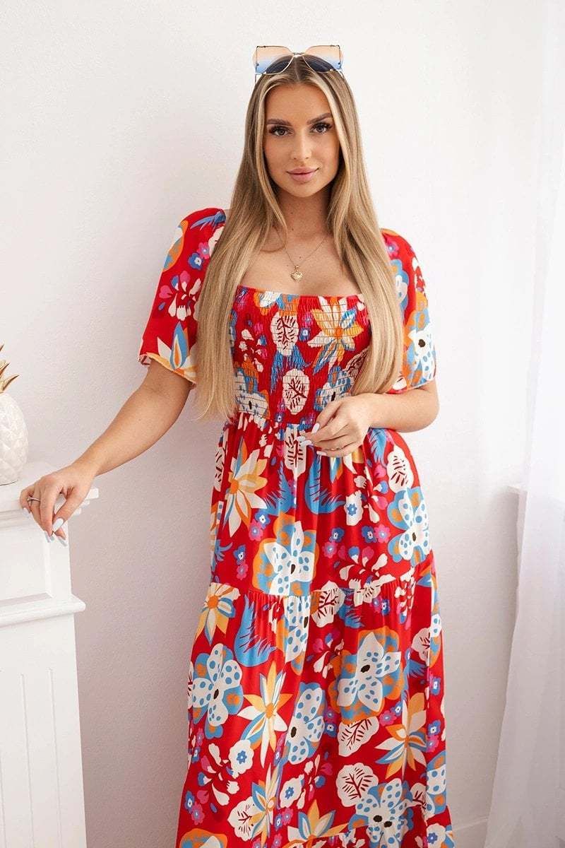 Viscose dress with a ruffle neckline red
