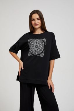 Women's T-shirt with Mandala print MOODO - black