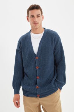 Trendyol Indigo Regular Fit V-Neck Basic Knitwear Cardigan