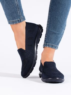 Shelvt Navy blue women's textile slip on