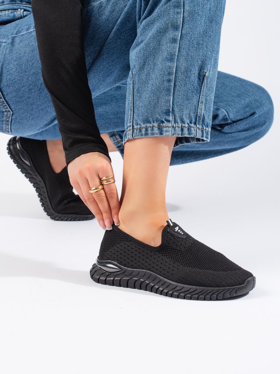 Shelvt Black women's textile sneakers