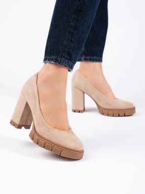 Shelvt Women's suede pumps on a heel beige