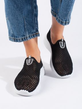 Shelvt Openwork slip-on black sneakers
