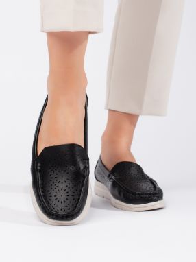 Shelvt Women's openwork loafers black