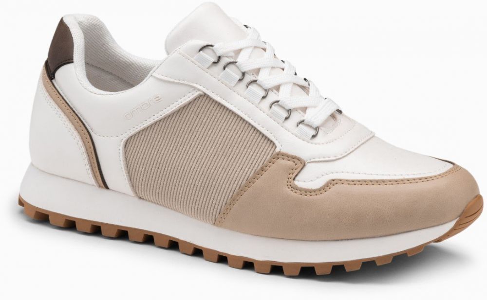 Ombre Patchwork men's sneaker shoes with combined materials - white and sand