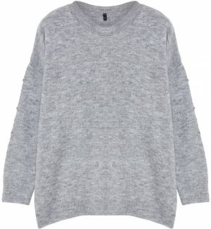 Trendyol Curve Gray Crew Neck Stone Knitwear Sweater