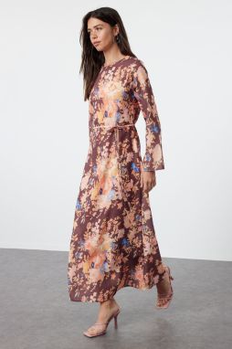 Trendyol Brown Floral Linen Look Woven Dress