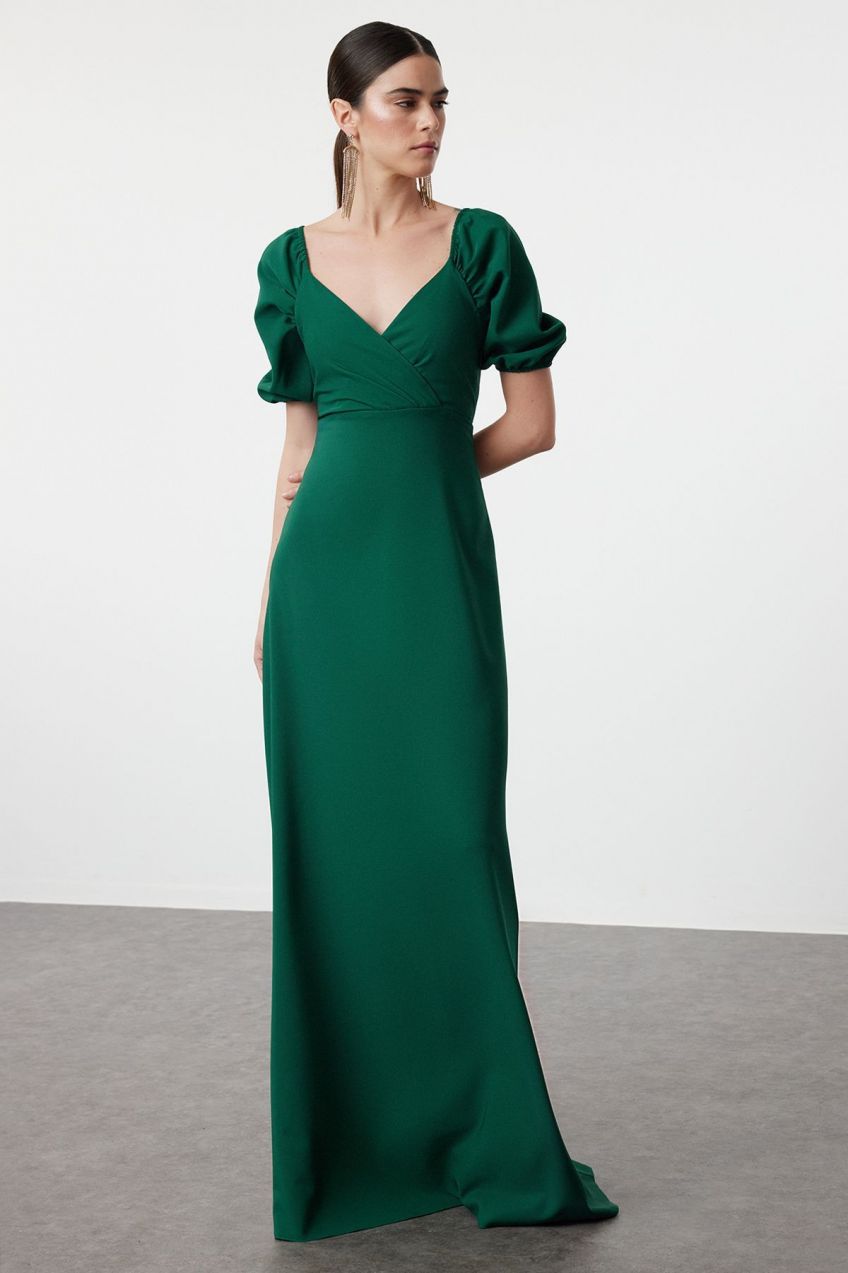 Trendyol Emerald Green A-Line Woven Long Evening Dress & Graduation Dress
