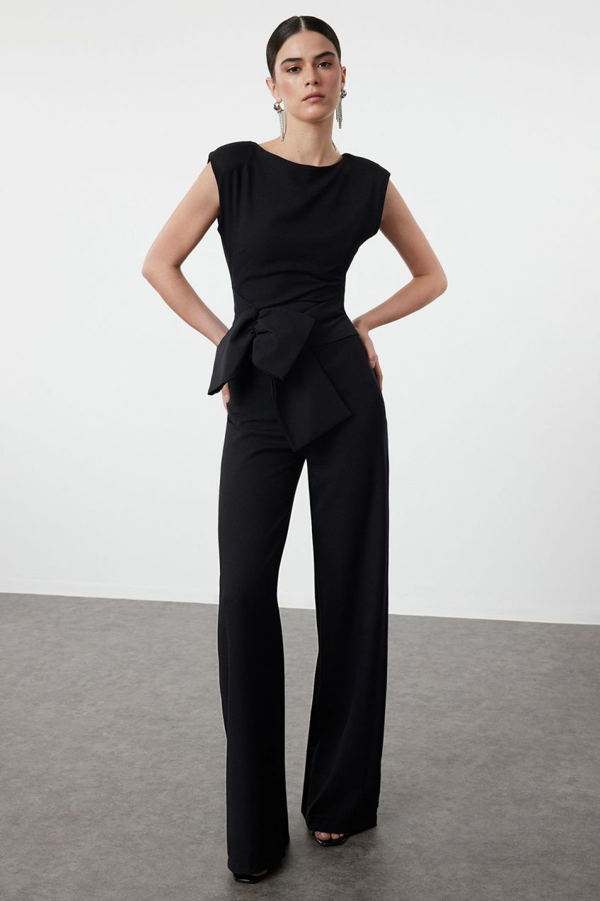 Trendyol Black Bow Detailed Woven Jumpsuit