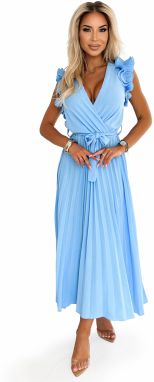 Pleated midi dress with a neckline and delicate ruffles Numoco