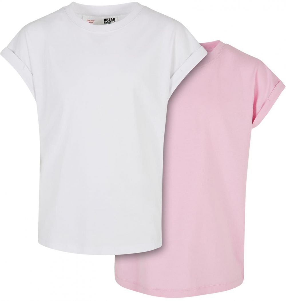 Girls' Organic T-Shirt with Extended Shoulder 2-Pack White/Girls' Pink