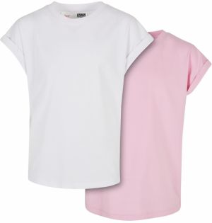 Girls' Organic T-Shirt with Extended Shoulder 2-Pack White/Girls' Pink