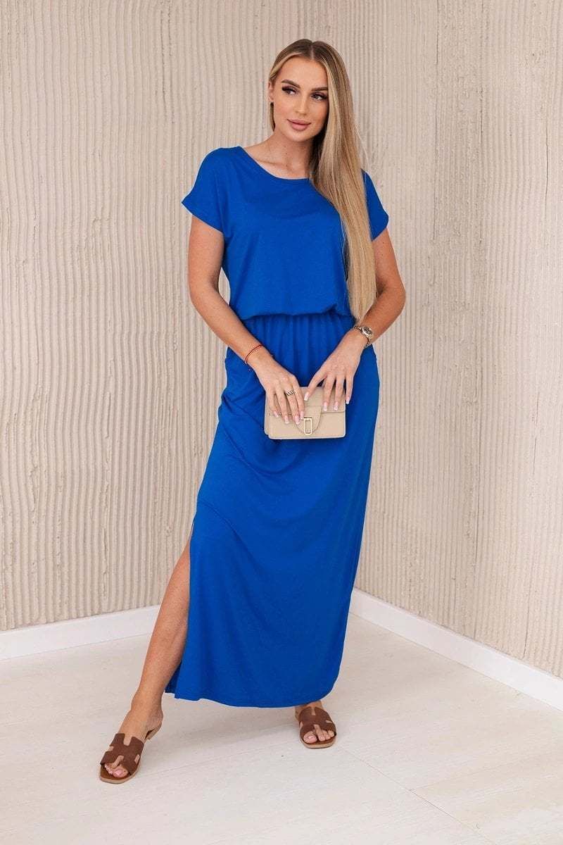 Women's viscose dress with pockets - cornflower blue