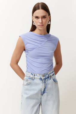 Trendyol Blue Fitted/Fitted Gathered Stretch Knitted Blouse