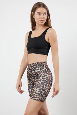 Trendyol Leopard Wide Waist Elastic Push Up and Extra Fitting Knitted Sports Shorts Tights