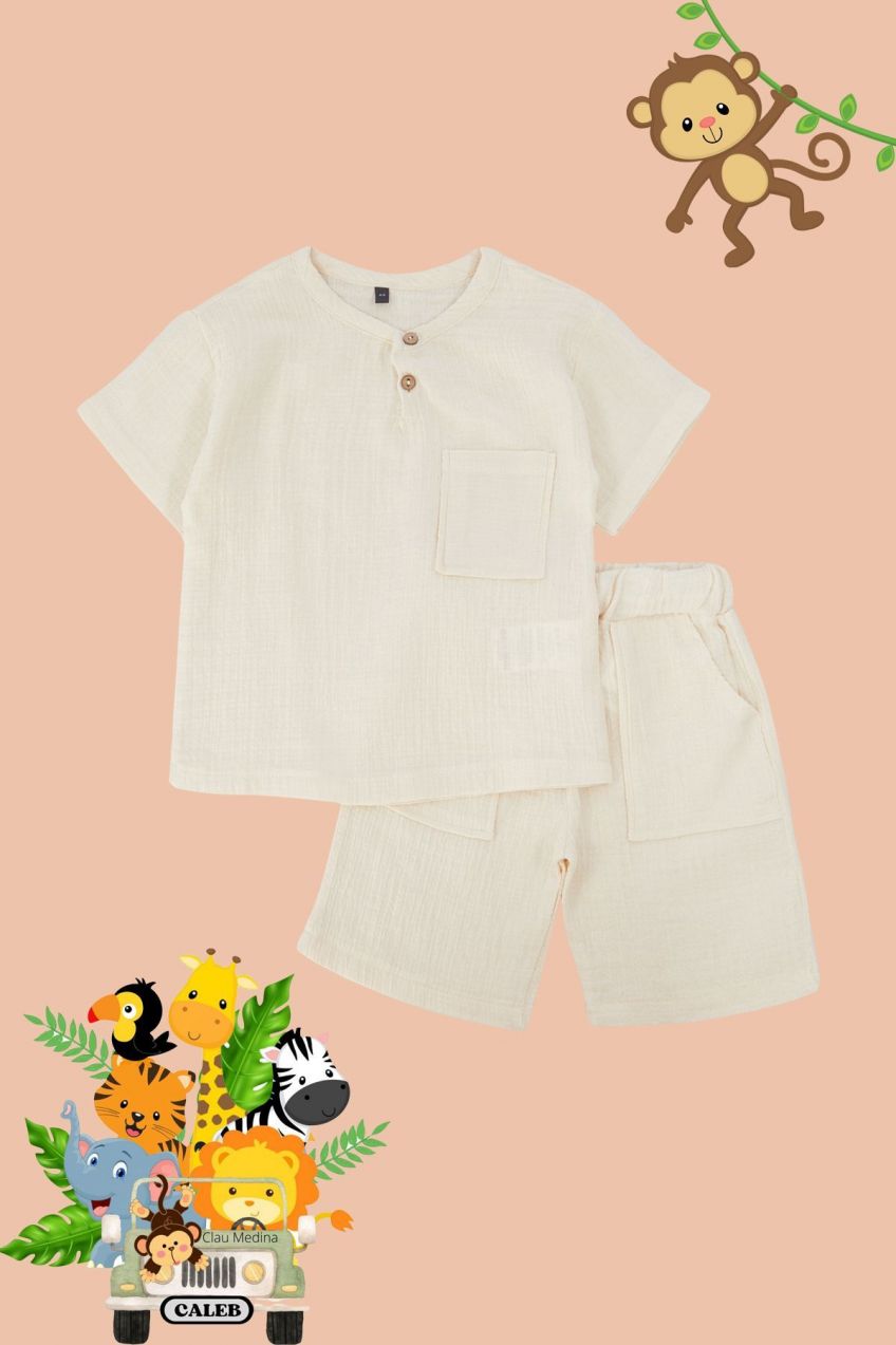 Trendyol Stone Boy Pocket T-Shirt Shorts Set Knitted Bottom-Top Set