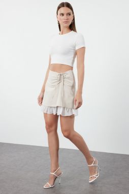 Trendyol Beige Tie Detailed Mini Length Woven Skirt with Ruffles Hem