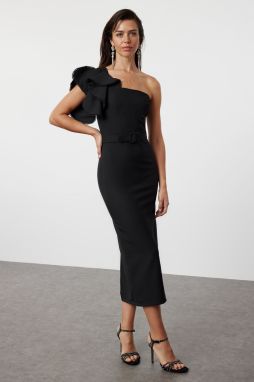 Trendyol Black Fitted, Ruffle Detailed One-Shoulder Woven Dress