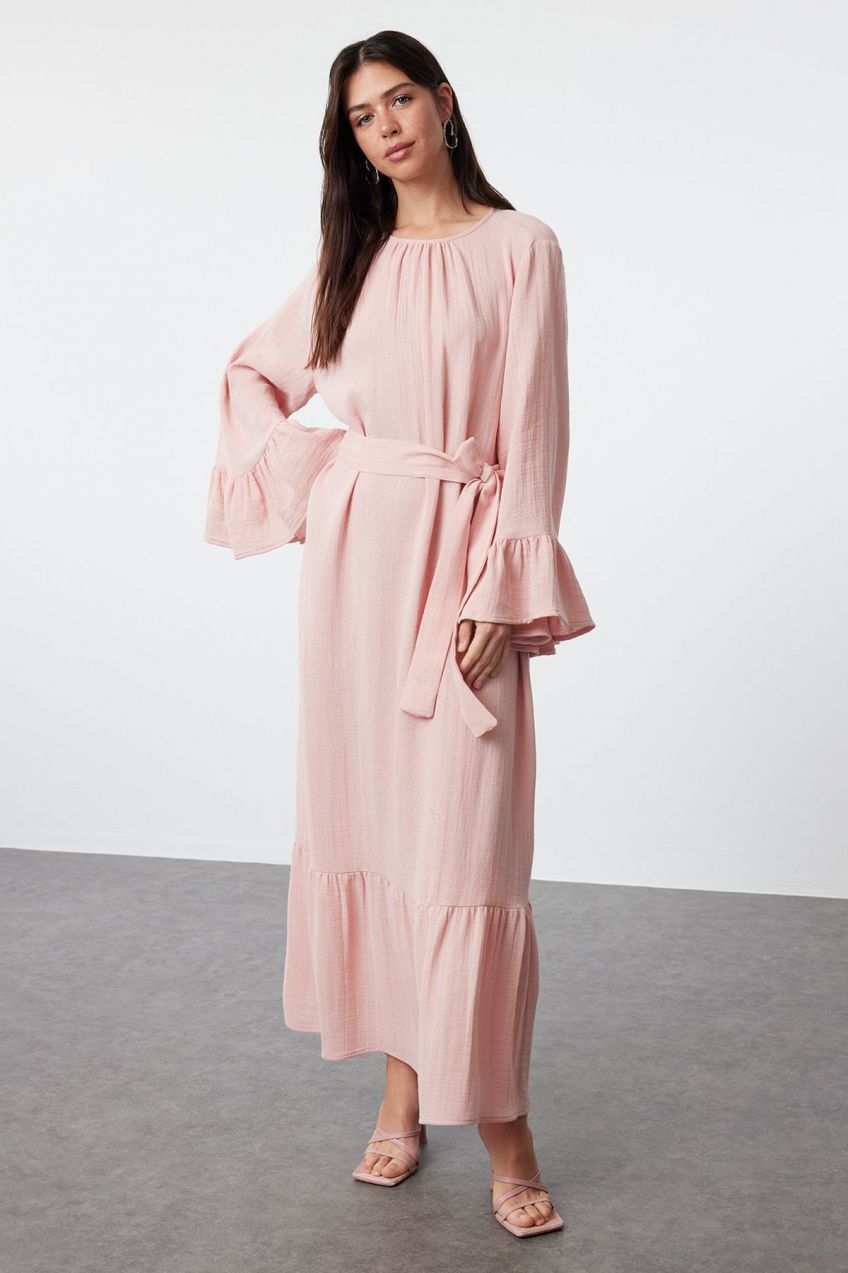 Trendyol Dusty Rose Skirt Ruffled Muslin Woven Dress