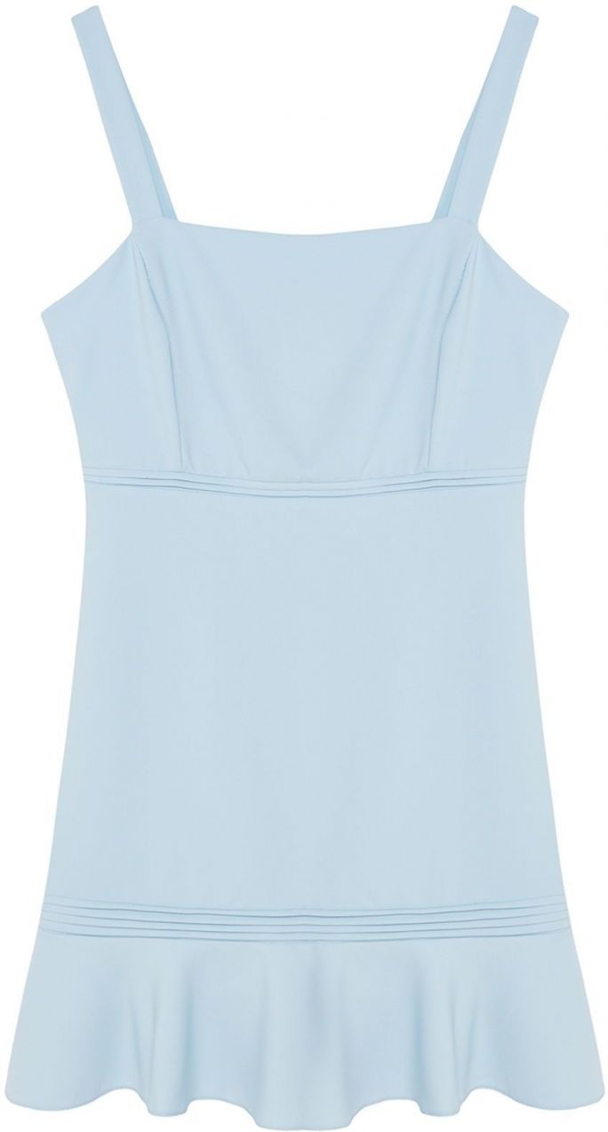 Trendyol Curve Blue A-Cut Rib Detailed Skirt Flounced Strap Woven Mini Plus Size Dress