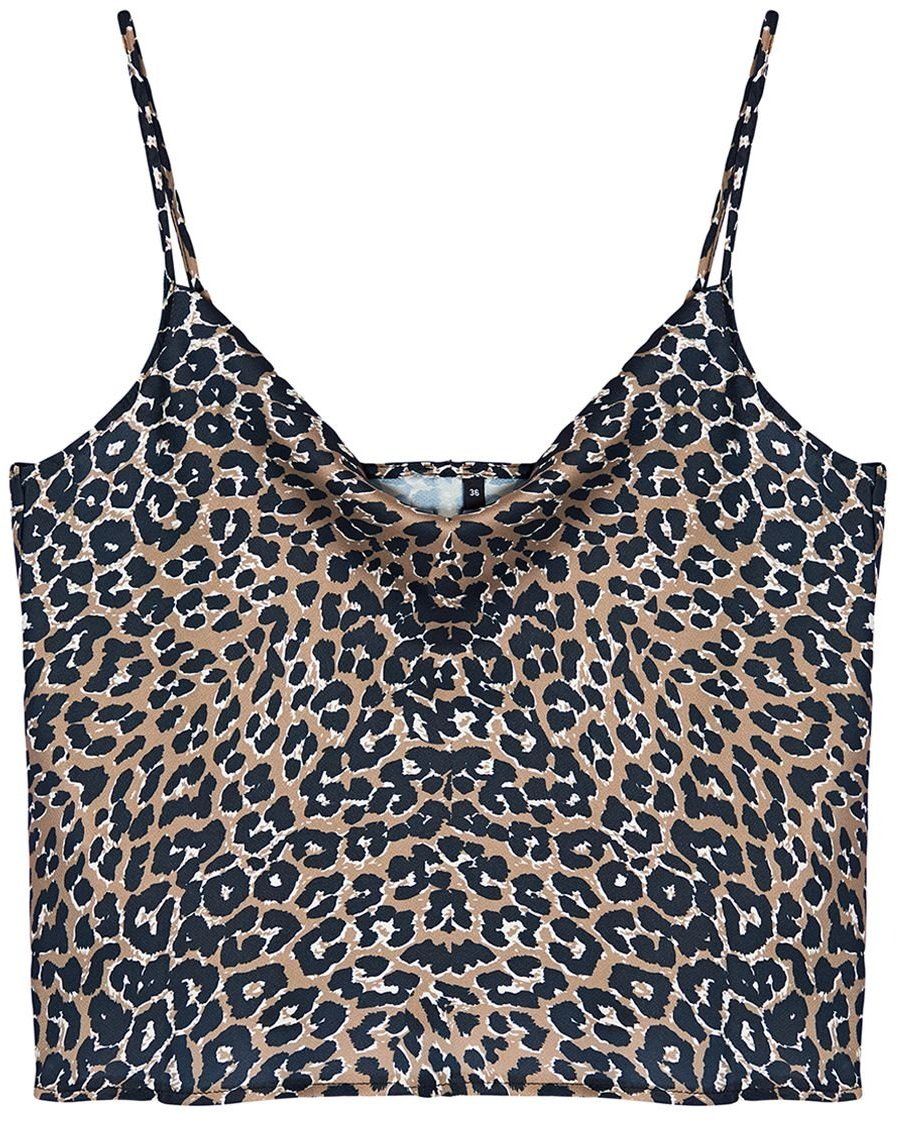Trendyol Brown Satin Leopard Patterned Strapless Collar Woven Blouse