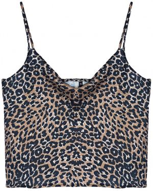 Trendyol Brown Satin Leopard Patterned Strapless Collar Woven Blouse