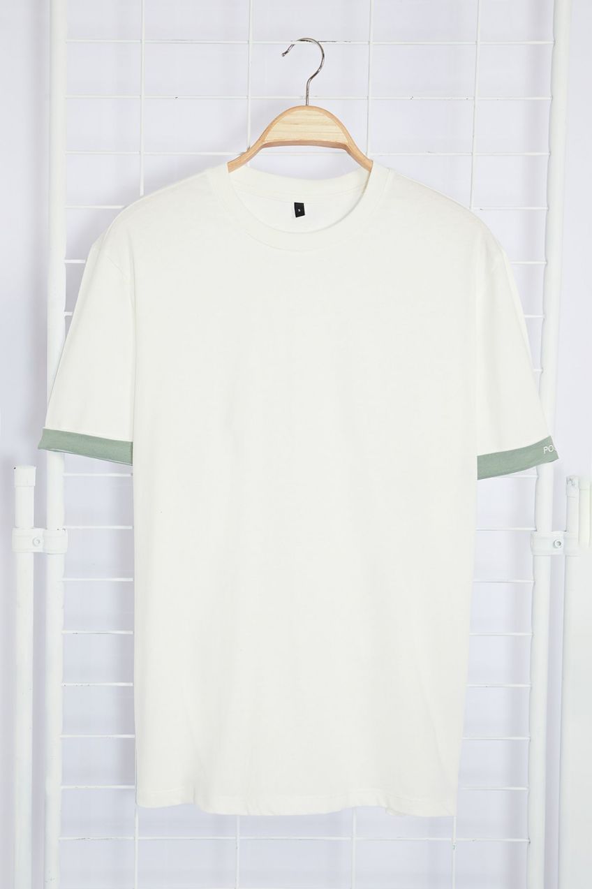 Trendyol Ecru Oversize/Wide Cut More Sustainable Text Embroidered 100% Organic Cotton T-shirt