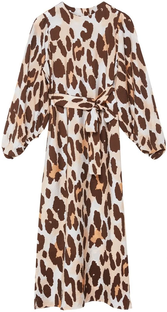 Trendyol Brown Leopard Patterned Balloon Sleeve Woven Dress