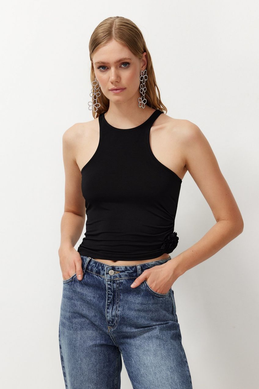 Trendyol Black Rose Detailed Knitted Blouse