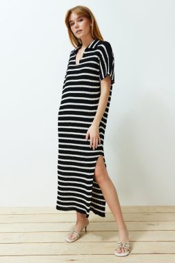 Trendyol Black Maxi Knit Striped Polo Neck Dress