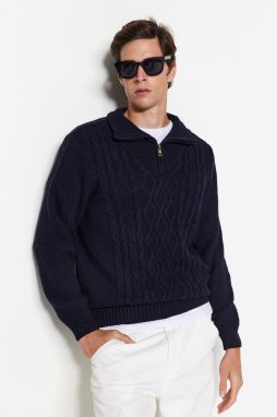 Trendyol Navy Blue Regular Fit Zippered Half Turtleneck Knitwear Sweater