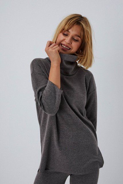 Knitted turtleneck sweatshirt - graphite