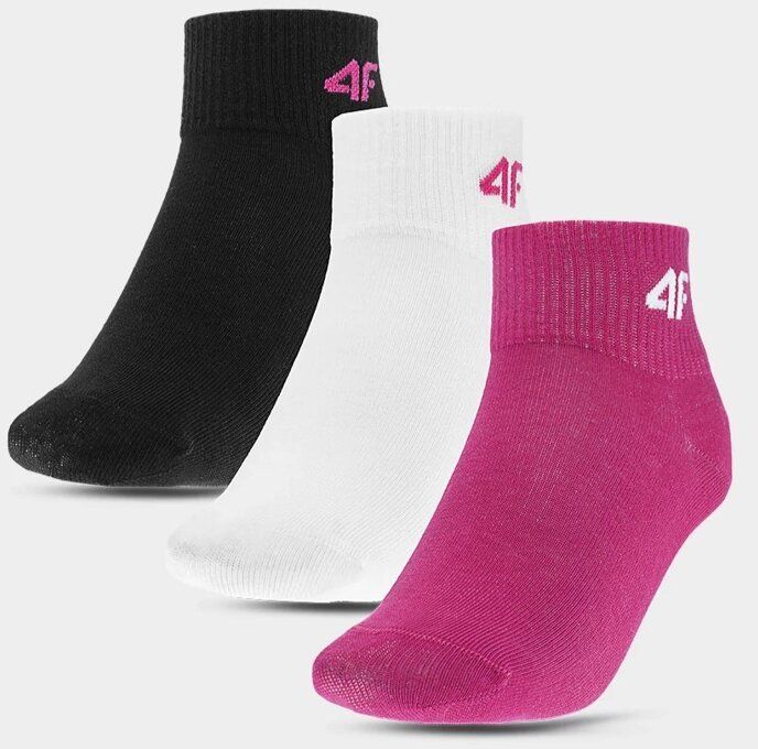 4F Girls' Casual Socks, 3 PACK Multicolored