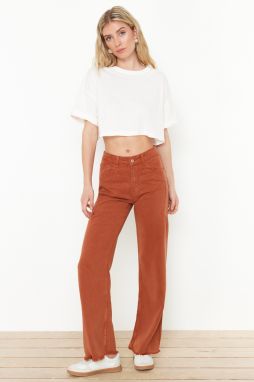 Trendyol Brown 100% Tencel™ Stitching Detailed High Waist Wide Leg Jeans
