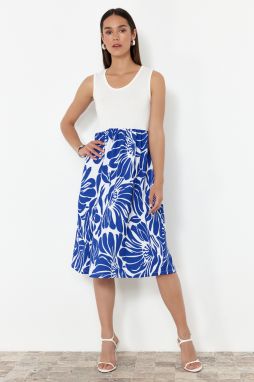 Trendyol Indigo Zero Sleeve Pool Collar Skirt Patterned Midi Knitted Dress