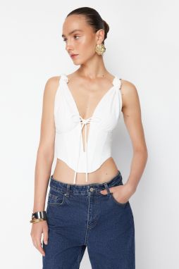 Trendyol X Zeynep Tosun White Knitted Lacing Detailed Underwire Bustier
