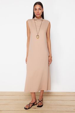 Trendyol Beige Knitted Diver/Scuba Sleeveless Lining Underwear Dress