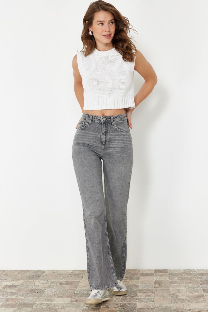 Trendyol Gray High Waist Wide Leg Jeans
