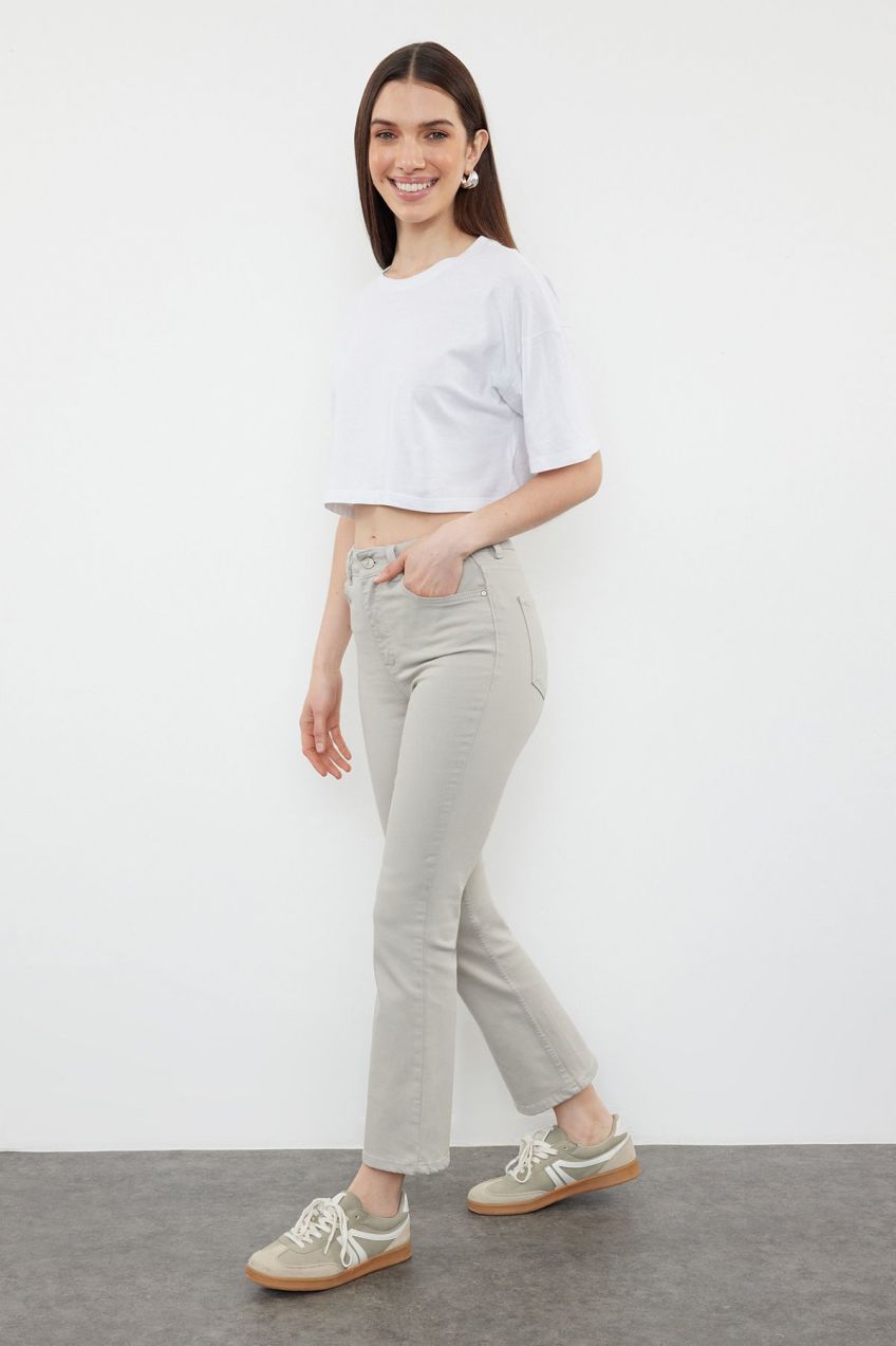 Trendyol Gray High Waist Crop Flare Jeans