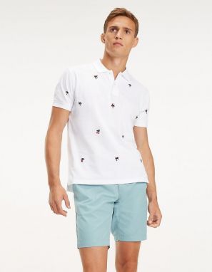 Polo tričko - Tommy Hilfiger ALLOVER PALM EMBR REGULAR POLO biele
