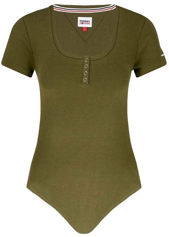 Tommy Jeans Body - TJW RIB HENLEY BODY zelené