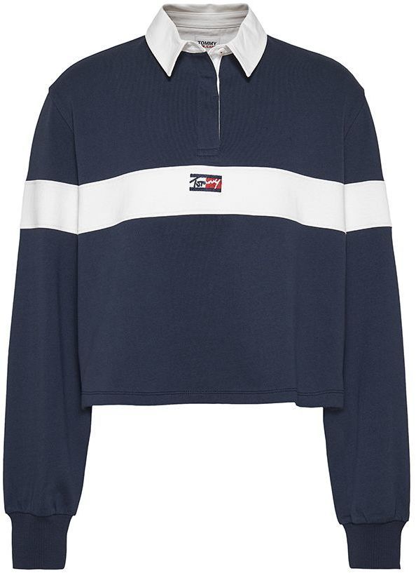 Tommy Jeans Polo tričko - TJW CROP TINY TOMMY 1 POLO LS modro-biele